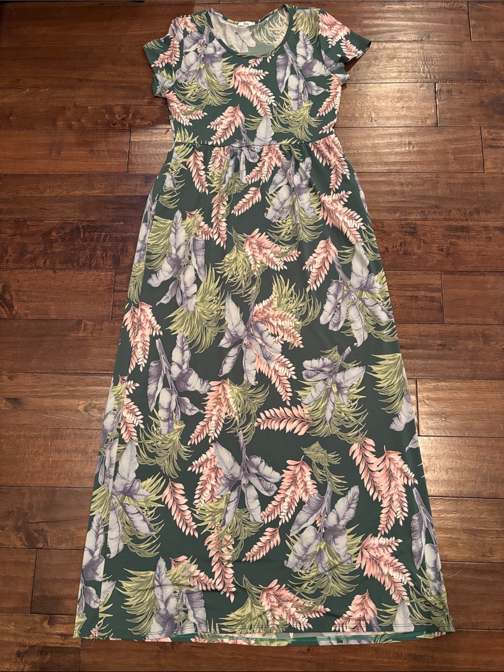 EGO Green Maxi Dress with Pink & Lavender Floral Print